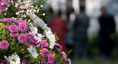 Bouquet of flowers at a funeral or wedding.